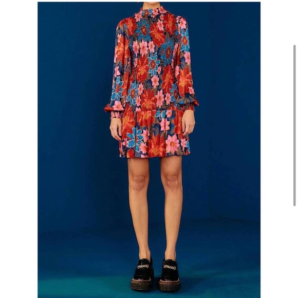 FARM RIO Mini Smocked Dress Garden Navy S - Picture 3 of 12